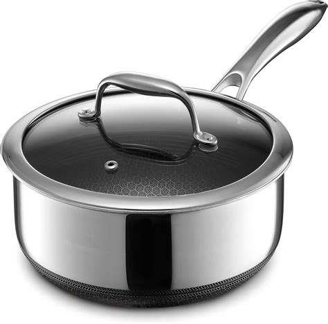 hexclad hybrid nonstick  litre saucepan  tempered glass lid stay
