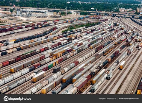 Aerial View Chicago Rail Yard 2008 Showing Rows Freight Cars Stock