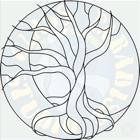 Moon Tree Stained Glass Pattern Pdf Png Digital File Stained Glass Tree Suncatcher Digital