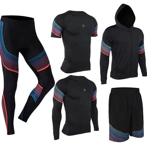 Vansydical Mens Running Suits Compression Tights Shirt Hooded