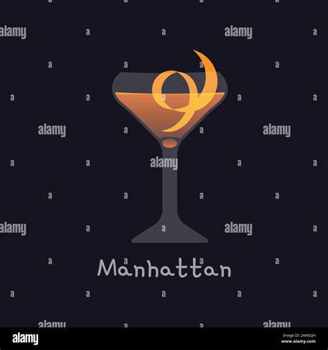 Vector Cartoon Illustration Of Manhattan Alcohol Cocktail Isolated On Black Background