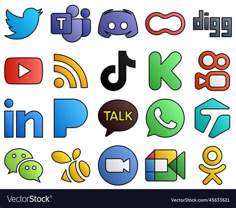 Filled Line Style Social Media Icon Kit Douyin Vector Image