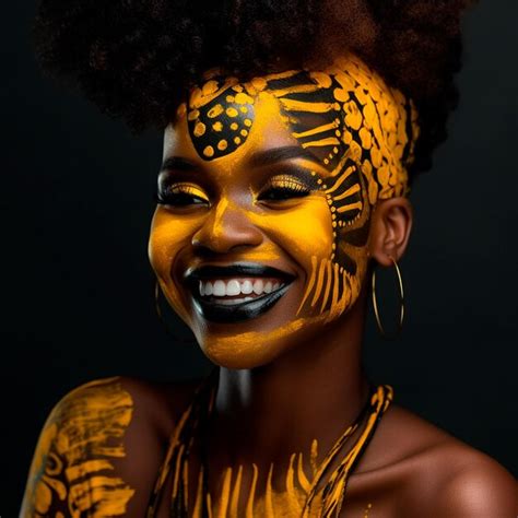 Premium Ai Image Belleza Afroamericana Sonriendo Con Ojos Semi