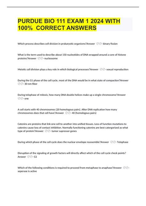 PURDUE BIO 111 EXAM 1 2024 WITH 100% CORRECT ANSWERS - PURDUE BIO 111 - Stuvia US