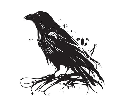 Black birds Raven, crow, rook or jackdaw. Vector illustration in retro ...