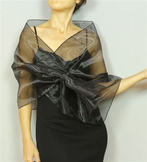 Black Organza Shawl Shoulder Wrap Scarf Mesh Evening Dress Topper