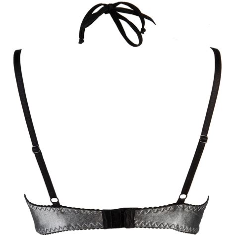 Neckholder BH aus glänzendem Material und zarter Spitze schwarz BHs Heben Club Hot