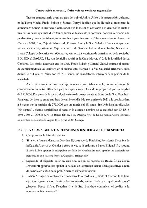 P4 Practica 4 Derecho Mercantil Contratación Mercantil Títulos Valores Y Valores