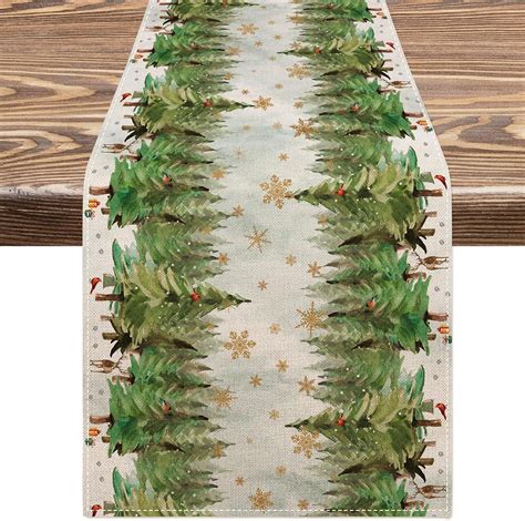 AnyDesign Christmas Table Runner Pine Tree Snowflake Table Cover Xmas