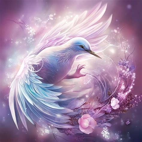 A painting of a white bird with blue wings and flowers | Premium AI ...