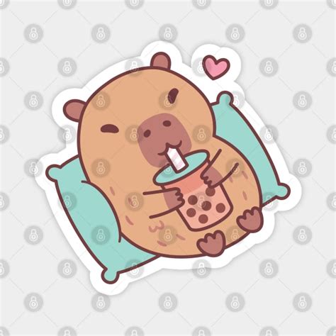 Cute Capybara Chilling And Drinking Bubble Tea Cute Capybara Magnet