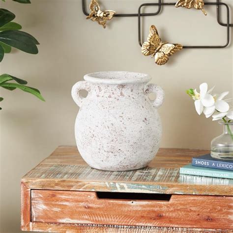 Litton Lane Cream Antique Style Textured Pot Ceramic Decorative Vase