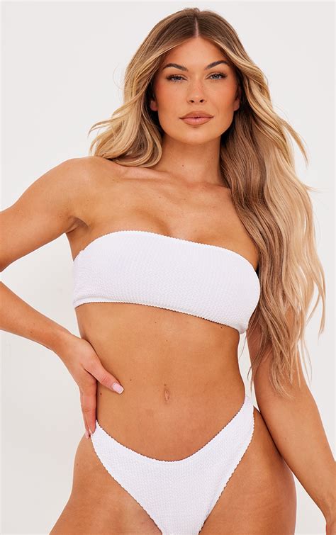 White Mix Match Crinkle Bandeau Bikini Top Swimwear Plt Aus