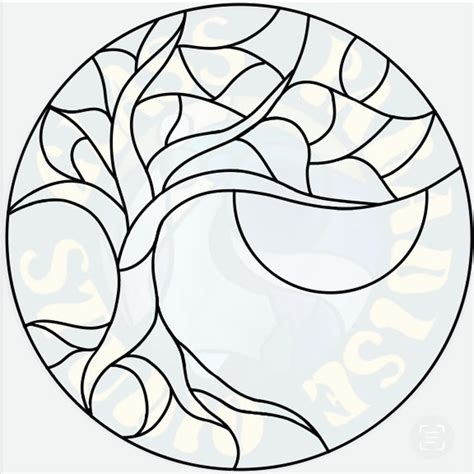 Tree Moon Stained Glass Pattern PDF PNG Digital File Etsy