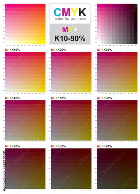 CMYK color swatch chart - Magenta and Yellow Stock Vector | Adobe Stock