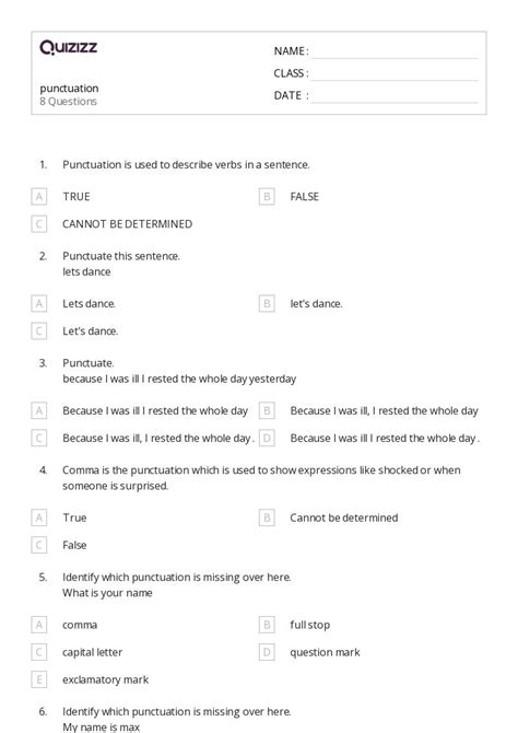 50+ Punctuation worksheets for 7th Class on Quizizz | Free & Printable