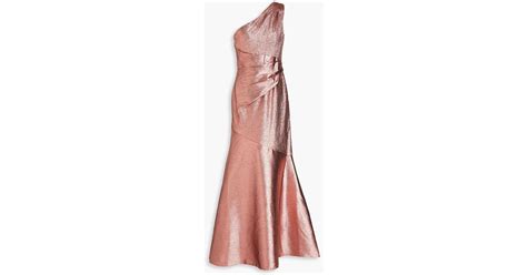 THEIA One shoulder Ruched Lamé Gown in Pink Lyst UK