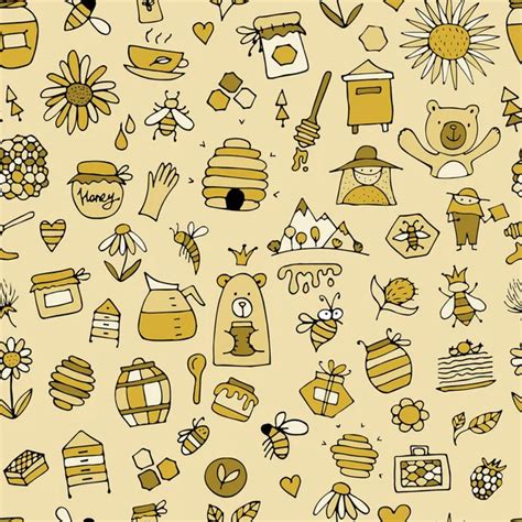 Seamless Honey Pattern With Stroked Beekeeping Signs Honey Bees Bee