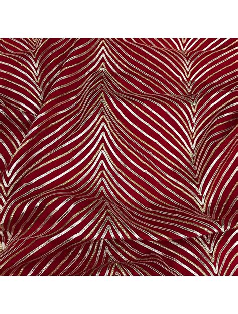 Red Chinon Crepe Fabric With Chevron Gota Patti Embroidery Saroj Fabrics