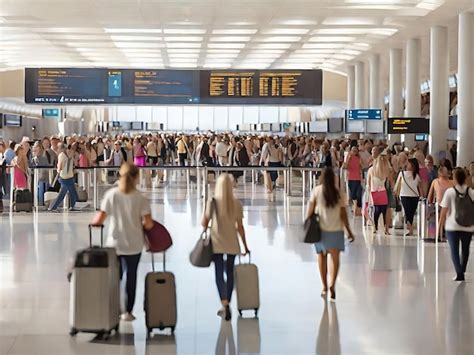 Premium Ai Image Busy Airport Terminal With Travelers In Focused Rush