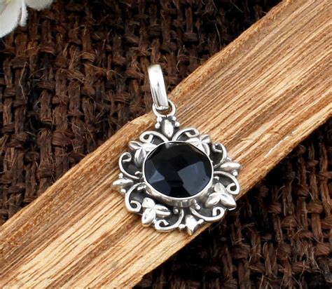 Schwarzer Onyx Edelstein Halskette Anhänger 925 Sterling Etsy