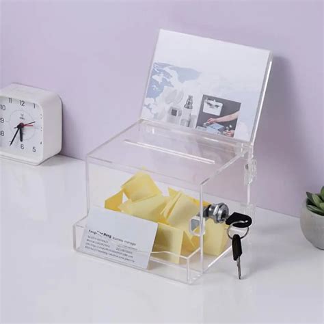 1Pc Acrylic Donation Box Lockable Transparent Ballot Box With Folding