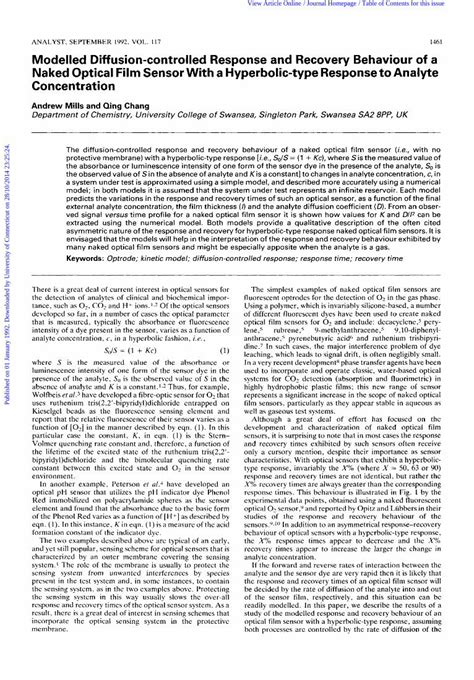 PDF Modelled Diffusion Controlled Response And Recovery Behaviour Of