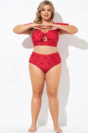 Red Flower Detail Lady Bikini Shorts Meet Curve Meet Curve
