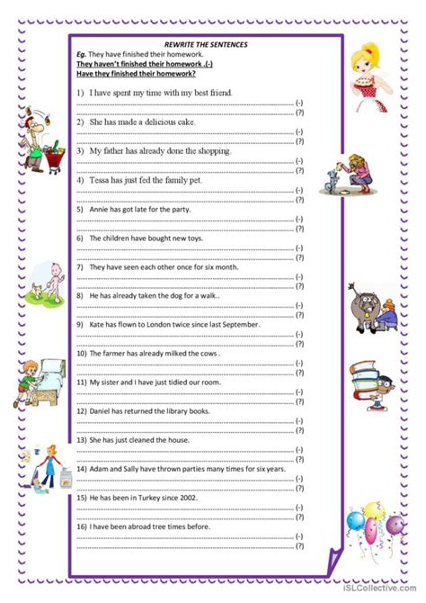 Present Perfect Tense Rewrite English Esl Worksheets Pdf And Doc