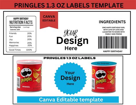 Pringles 1 3 Oz Labels Template Canva Editable Template Digital Item