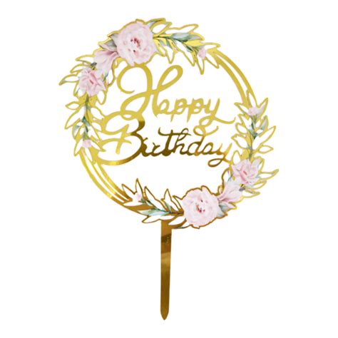 Topper Pentru Tort Happy Birthday Model Flori Partybaloane