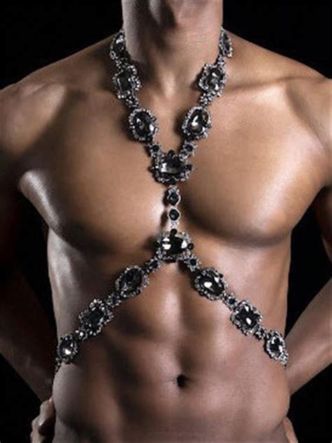 Fashionable Sexy Black Crystal Bikini Chest Chain Men S Shiny