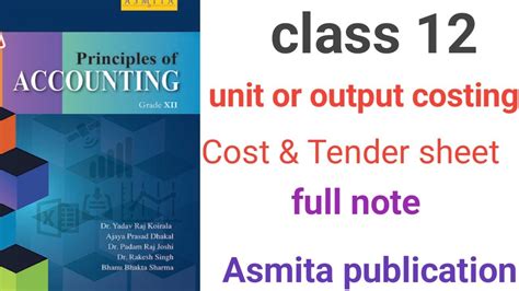 Unit Or Output Costing Class Asmita Publication Cost Sheet And