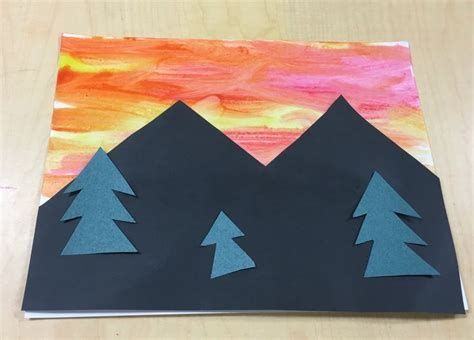 watercolor paint sunset  mountains  trees mountain crafts