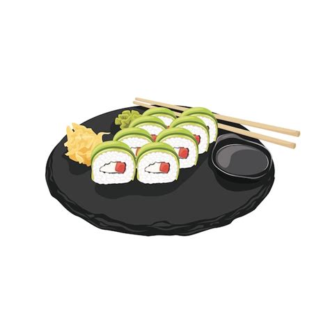 Ilustración de vector de menú de comida japonesa de sushi Vector Premium