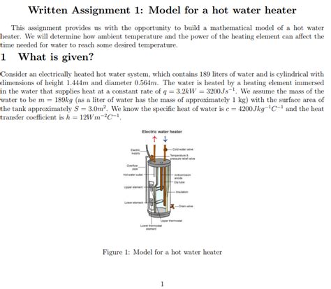 Written Assignment 1 Model For A Hot Water Heater Chegg