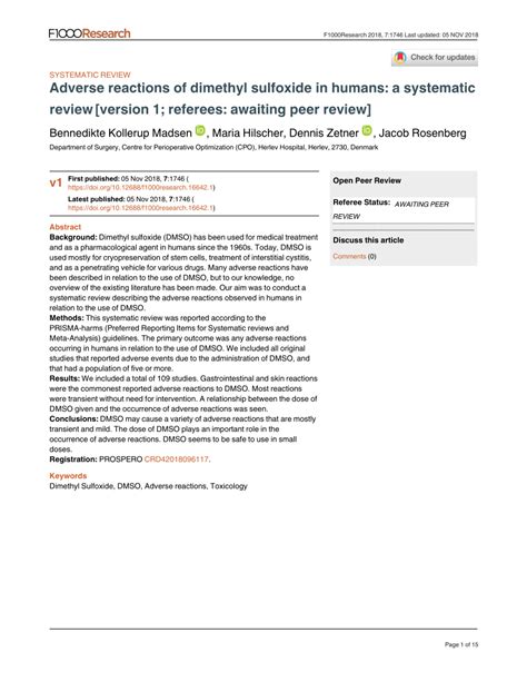 (PDF) Adverse reactions of dimethyl sulfoxide in humans: a systematic review