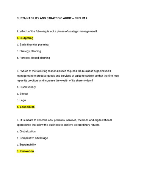 Sustainability And Strategic Audit Prelim Sustainability And