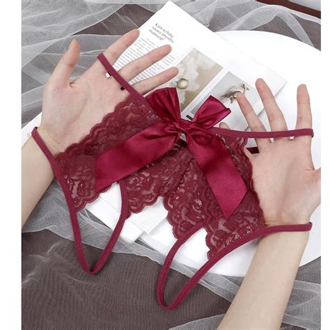 Jual Sexy Open G String Wanita Lingerie Perban Berongga Out Lace Bow