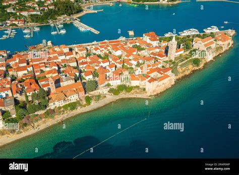 Aerial View Of The Old Town Of Rab The Adriatic Sea In Croatia Stock