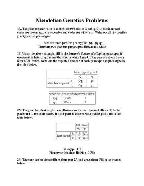 Mendelian Genetics Problems Key Warning Tt Undefined Function 32