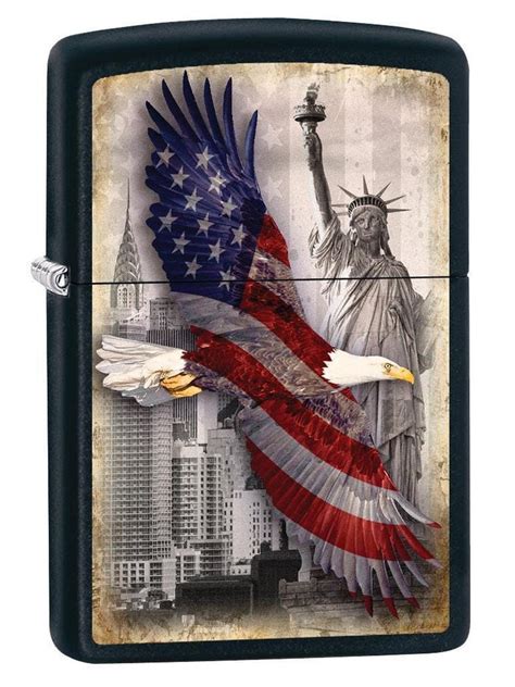 Zippo Lighter Bald Eagle And New York City Black Matte 78717 Lucas Lighters