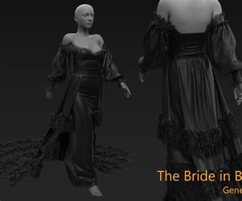 Artstation The Bride In Black Wedding Dress N1 28 Marvelousdesignerclo Project Filesfbx