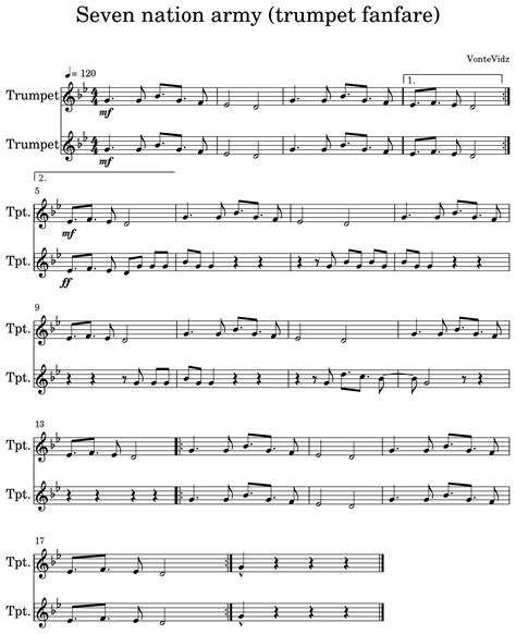 Seven Nation Army Trumpet Fanfare Sheet Music For Trumpet