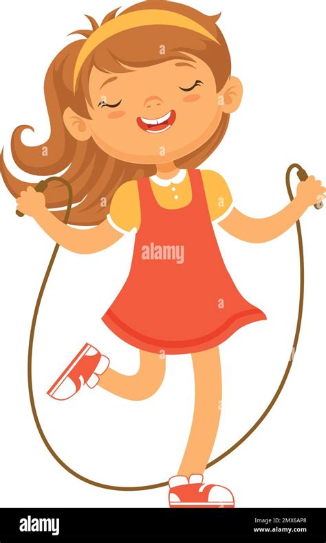 Happy Girl Jumping With Skipping Rope Cartoon Kid Stock Vector Image