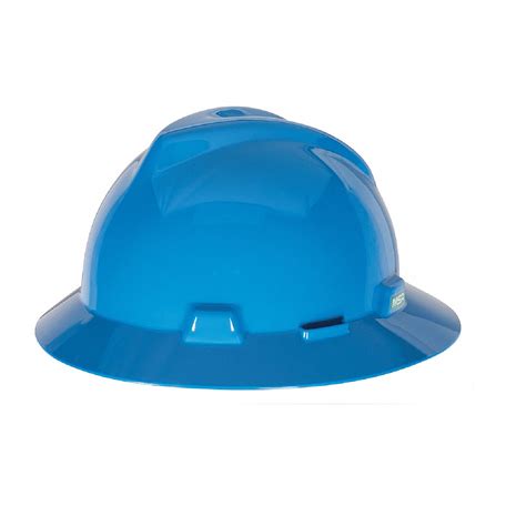 Msa Usa Full Brim V Gard Blue Hard Hat Fas Trac Ratchet Suspension