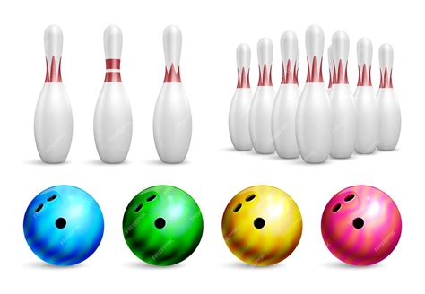 Free Vector Realistic Ball Bowling Icon Set Pins In Groups And