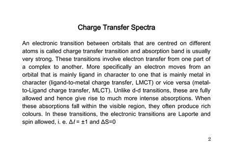 Charge Transfer Spectra Metal To Metal Metal To Ligand Ppt