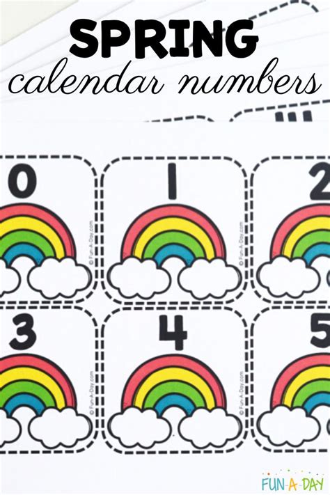 Printable Spring Calendar Numbers With Rainbows And Clouds