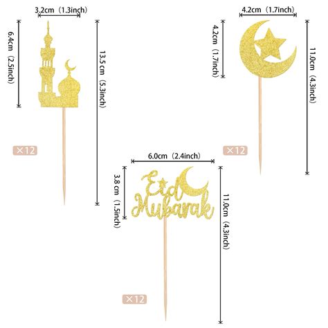 Snapklik Pcs Eid Mubarak Cupcake Toppers Gold Glitter Moon